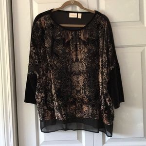 Chicos size 3 velour blouse sheer hem. Size 3